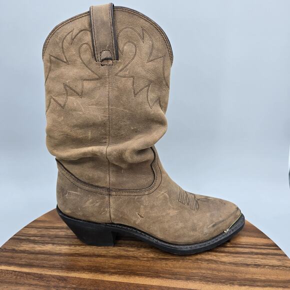 Durango Shoes - Durango Boots Womens 7 M Tan Leather 11" Slouch Western Rodeo Cowboy Pull On